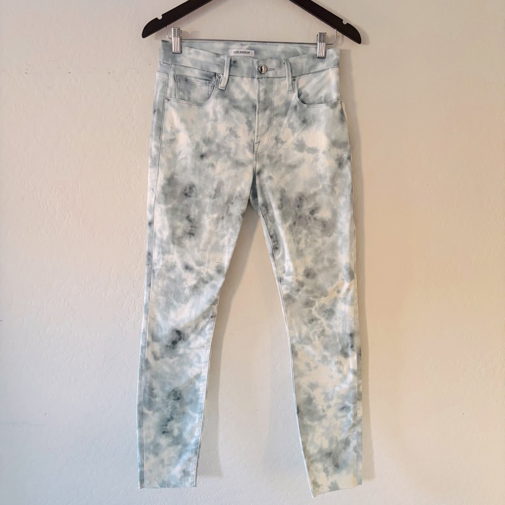 Good American Good Legs Light Wash Denim Size 10 or 30 Cloud Tie Dye